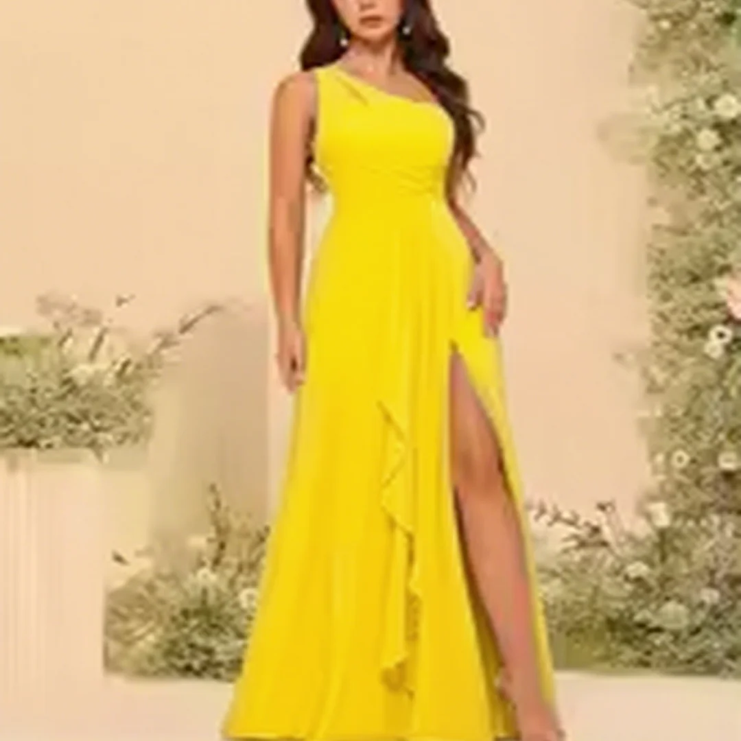 Abito da sera a trapezio a strati pieghettato in chiffon monospalla personalizzato abiti da sera formali abiti da ballo per feste da donna