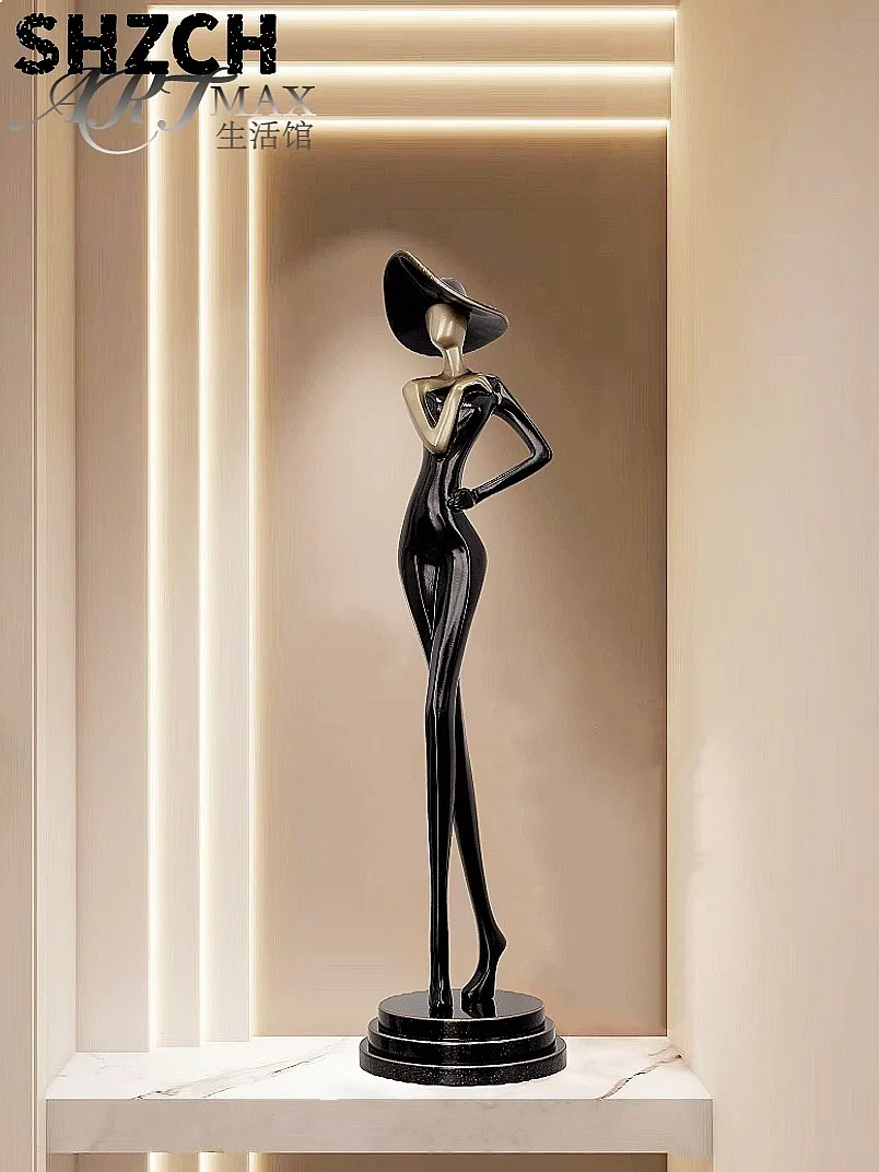 80cm Modern Art Girl Statue Luxury Living Room Entrance Foyer Decoration Ornament Gift