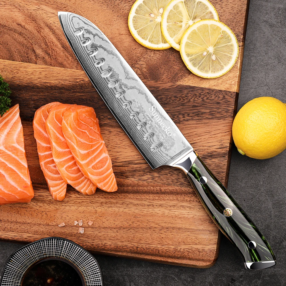 Damascus 7 Inch Santoku Knife 73 Layers VG10 Damascus Steel Japanese Chef's Knife Ultra Sharp Meat Cutting Knife Kitchen Tools
