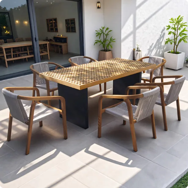 

Комплект уличной мебели из массива тикового дерева: стол и стулья, для сада, патио, виллы, двора, обеденный стол с защитой от солнца