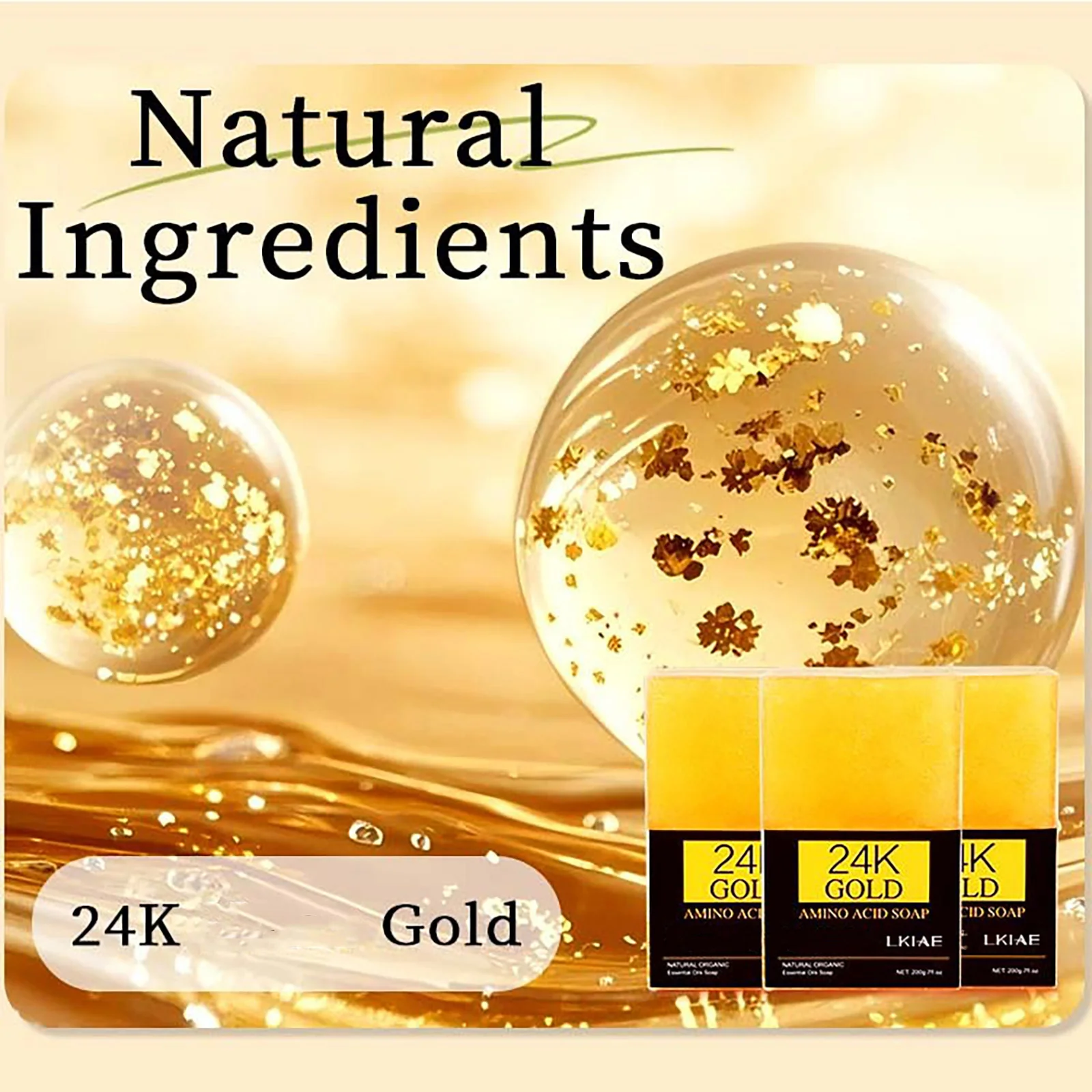 LKIAE 24K Gold Amino Acid Lightening Soap Bar For All Skin Tone, Brighten, Anti Black Spots, Acne, Smooth and Soften Skin, 200g
