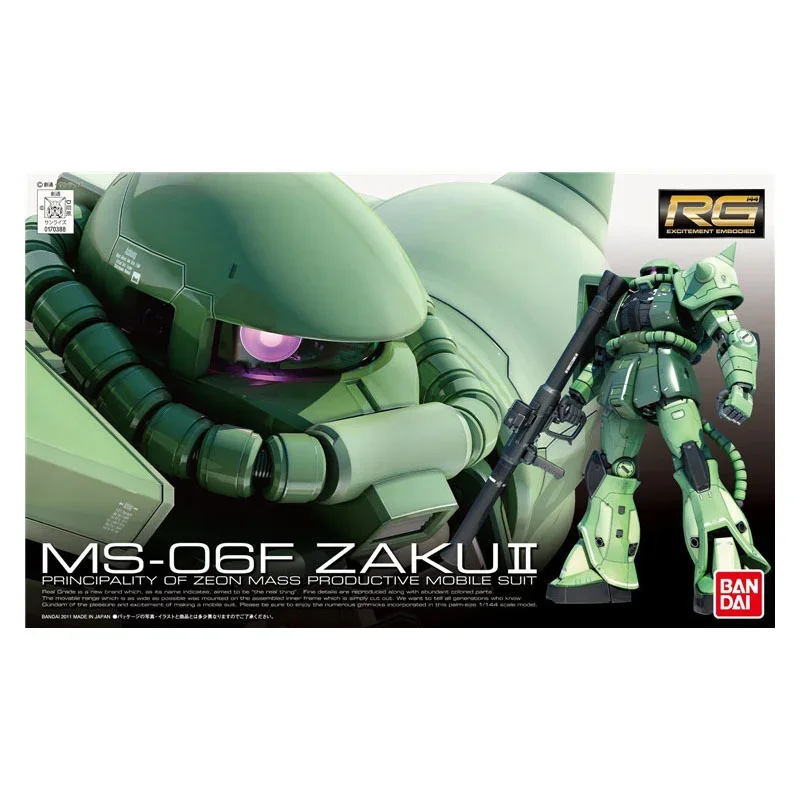 Bandai Gundam Model Kit Anime Figure RG 1/144 MS-06F Zaku 2 Genuine Gunpla Robot Model Action Toy Figure Toys for Children