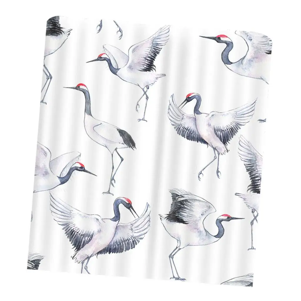 Digital Print Green Leaves Shower Curtain Liner Water Repellent Fabric with Hooks for Bathroom Decor