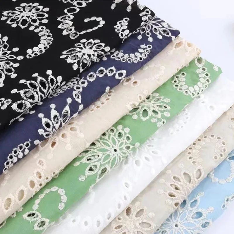 

100%Cotton Cloth Hollow-out Embroidered Lace Fabric Handmade DIY Clothes Accessories Handmade DIY Cloth Width 125cm 1Yard