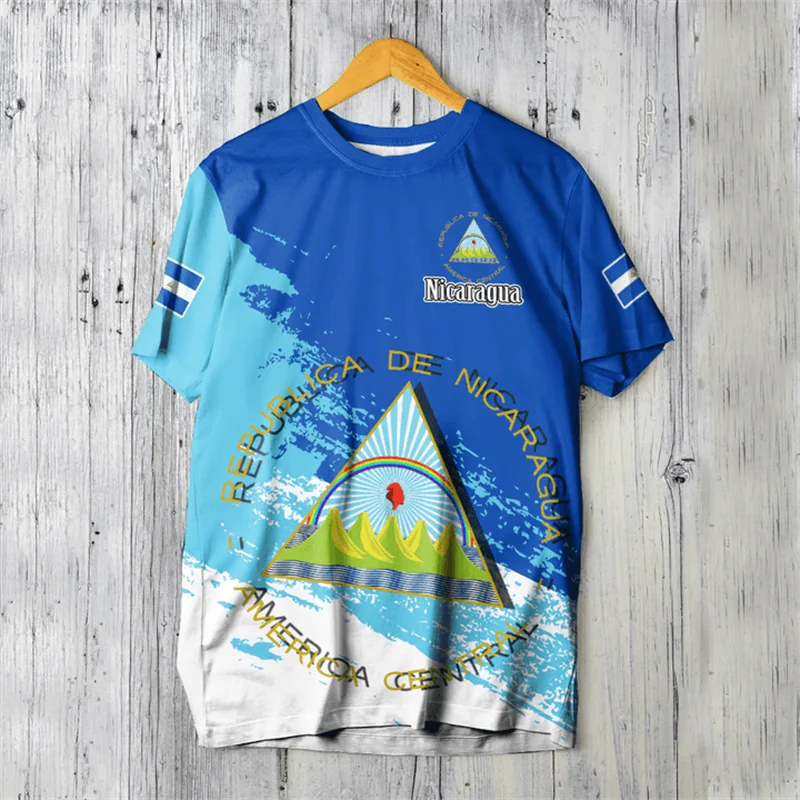 Nicaragua Men's T-shirts Casual Loose Round Neck NI Flag Short Sleeved Tops Tees Male Clothing Oversized T Shirt Streetwear GYM