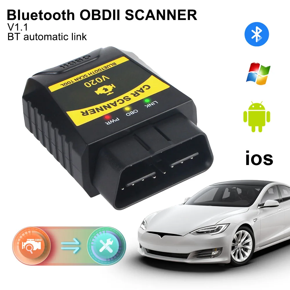 Инструмент диагностики ошибок автомобиля OBD2 V1.1 считыватель кодов OBD II сканер Bluetooth 4,0/2,0 считывание и очистка кодов неисправностей для IOS Android ПК