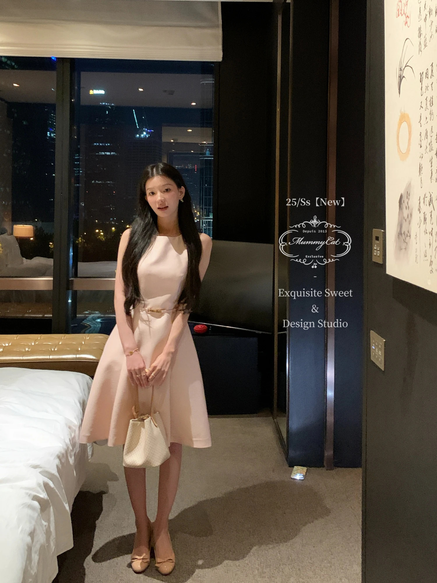 

Date Night Godd Vibes Жилет Dr Юбка трапециевидной формы с высокой талией Полиэфирная ткань No Sve Средней длины Простой бренд Sle