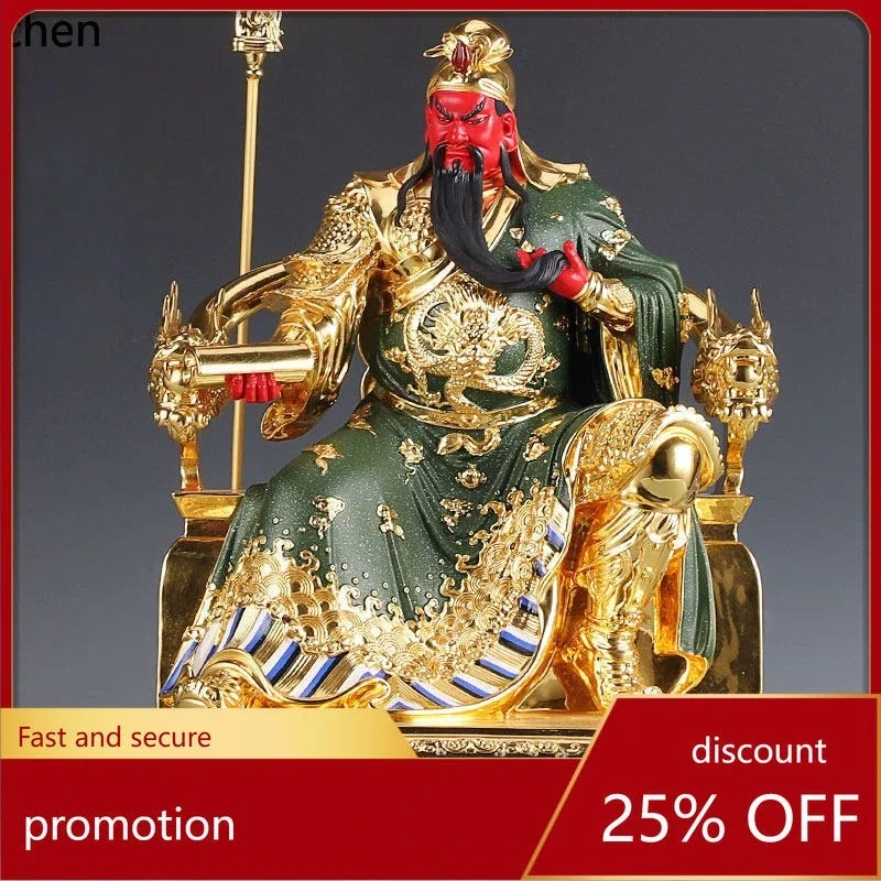 gilt pure copper guan gong statue for worship, reading guan gong statue, literary and martial guan gong statue