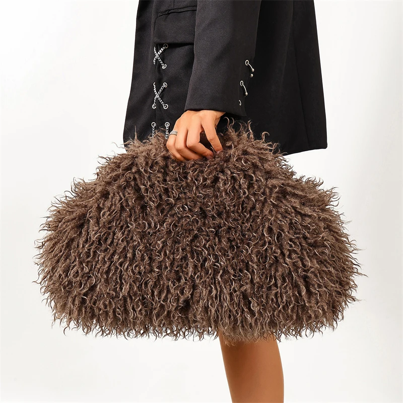 Flauschige Plüsch-Clutch Y2k Fuzz Clutch Tasche, exquisite modische Abendtasche, Dumpling-Tasche, große Kapazität, trendige Damen-Wolkenhandtasche – Detail 17