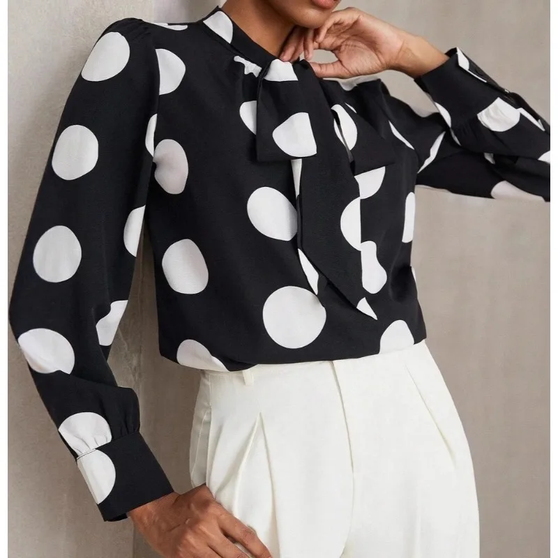 

2026 Spring New High-end Women's Clothing Fashion Temperament Versatile Polka Dot Long-sleeved Shirt Retro Top