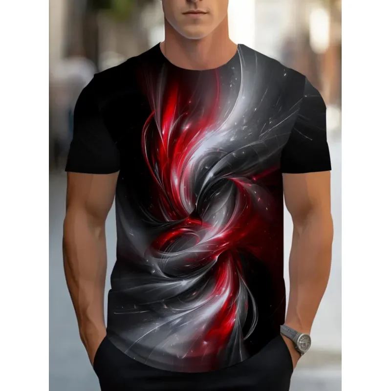 Men's 3D Red Black Swirl Pattern T Shirt 2026 Casual Dining Breathable Lightweight Durable Fashion Comfortable Top Leisure
