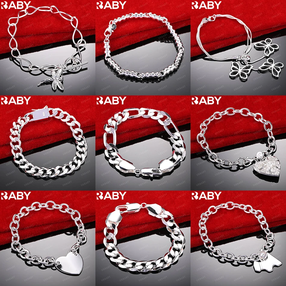 

URBABY 925 Sterling Silver Design Bracelets For Women Men Charm Trend Birthday Gifts Fashion Party Fine Jewelry