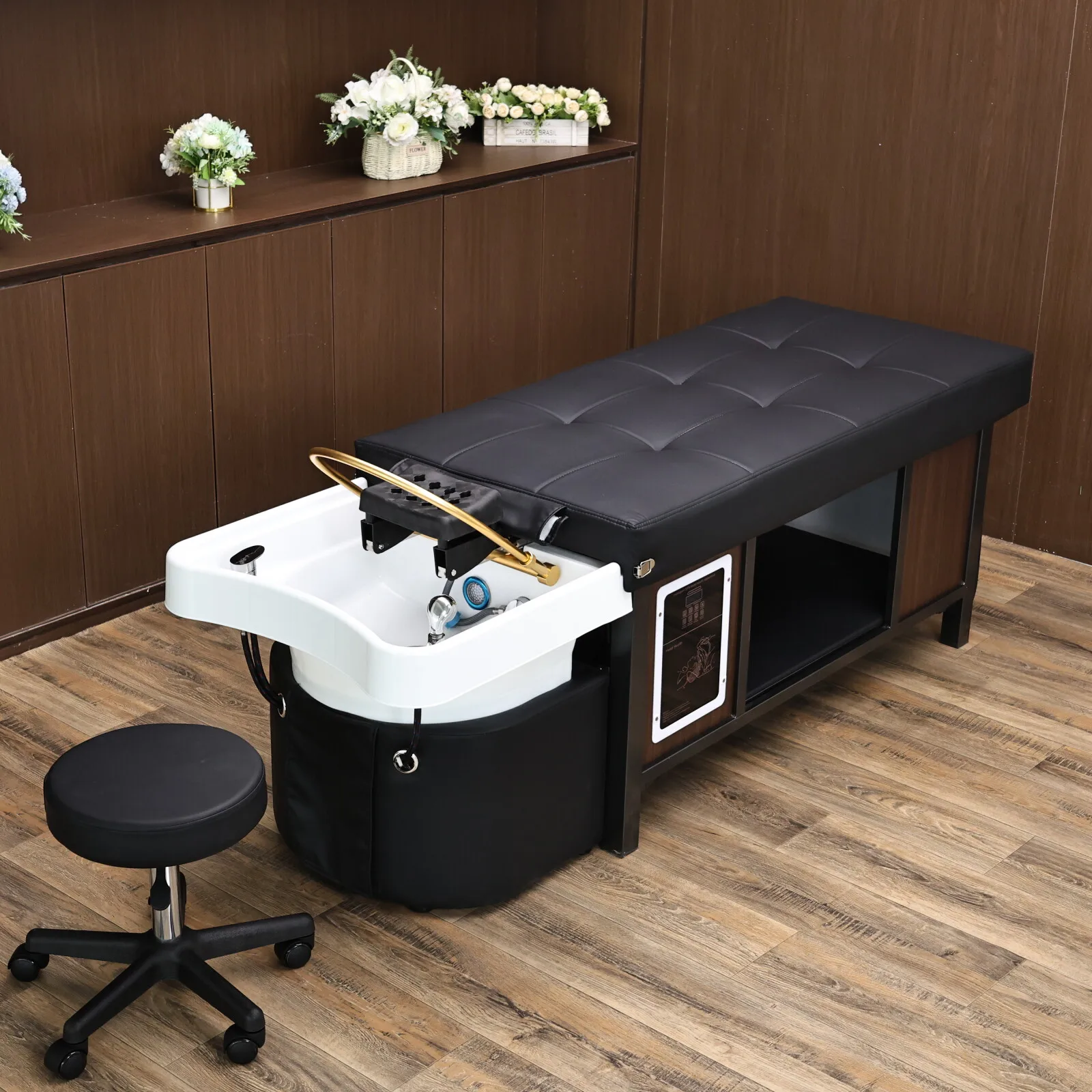 2026 Head Spa Shampoo Bed with Basin and Steamer 3 in 1 Hair Washing Massage Table Salon Beauty Equipment with Stool Furniture