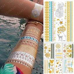 Waterproof Temporary Tattoo Sticker Fawn Tree Star Moon Gold Silver Metallic Flash Tatoo Boho Henna Jewelry Glitter Body Art