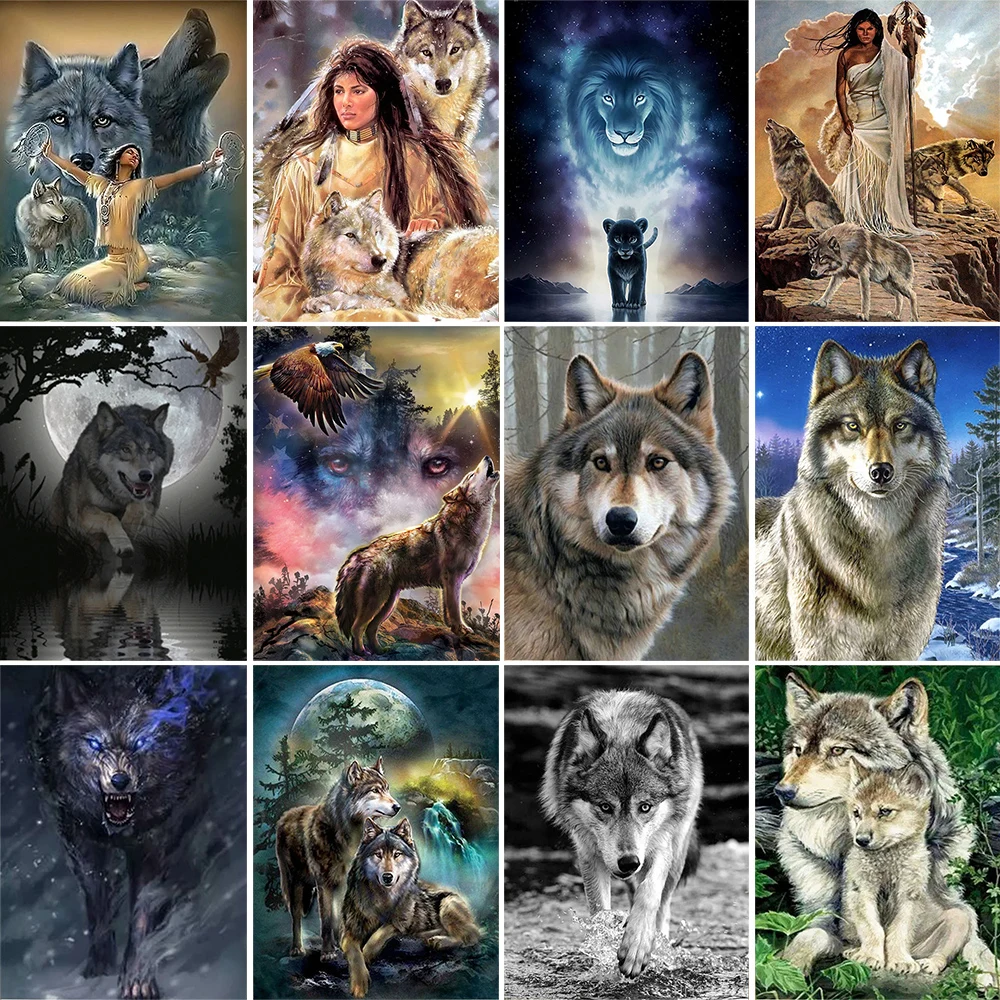 

Diy Oil Painting Kits Moon Wolf Acrylic Paint By Numbers For Adults Handpainted With Number Home Decor Wall Art Picture Pintura