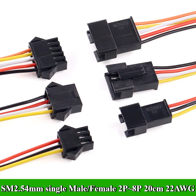 

SM2.54mm 2P/3P/4P/5P/6P/7P/8P pin 2.54mm Pitch SM Single Male & Female Plug Led Connector Cable Terminal Wire Length 20cm 22AWG