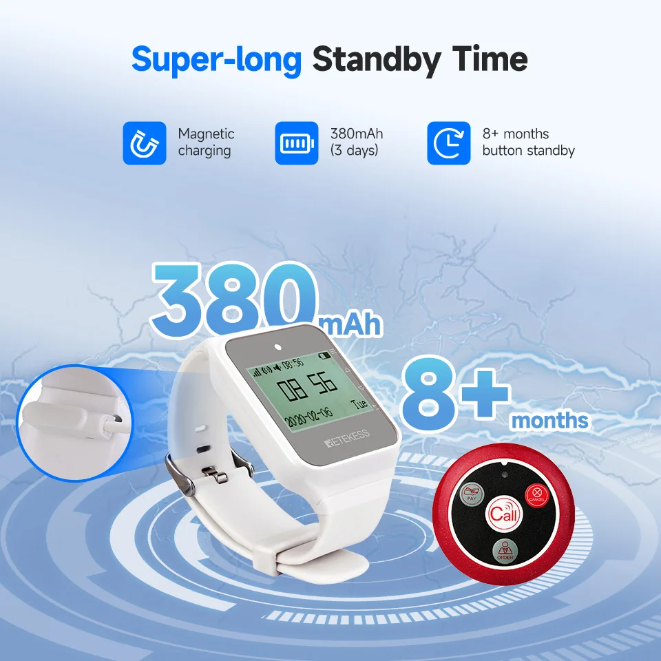 Retekess Wireless Calling System ร้านอาหาร Pager TD108 นาฬิกากันน้ําตัวรับสัญญาณ T117 Waiter Call ปุ่มสําหรับ Hookah Cafe Bar
