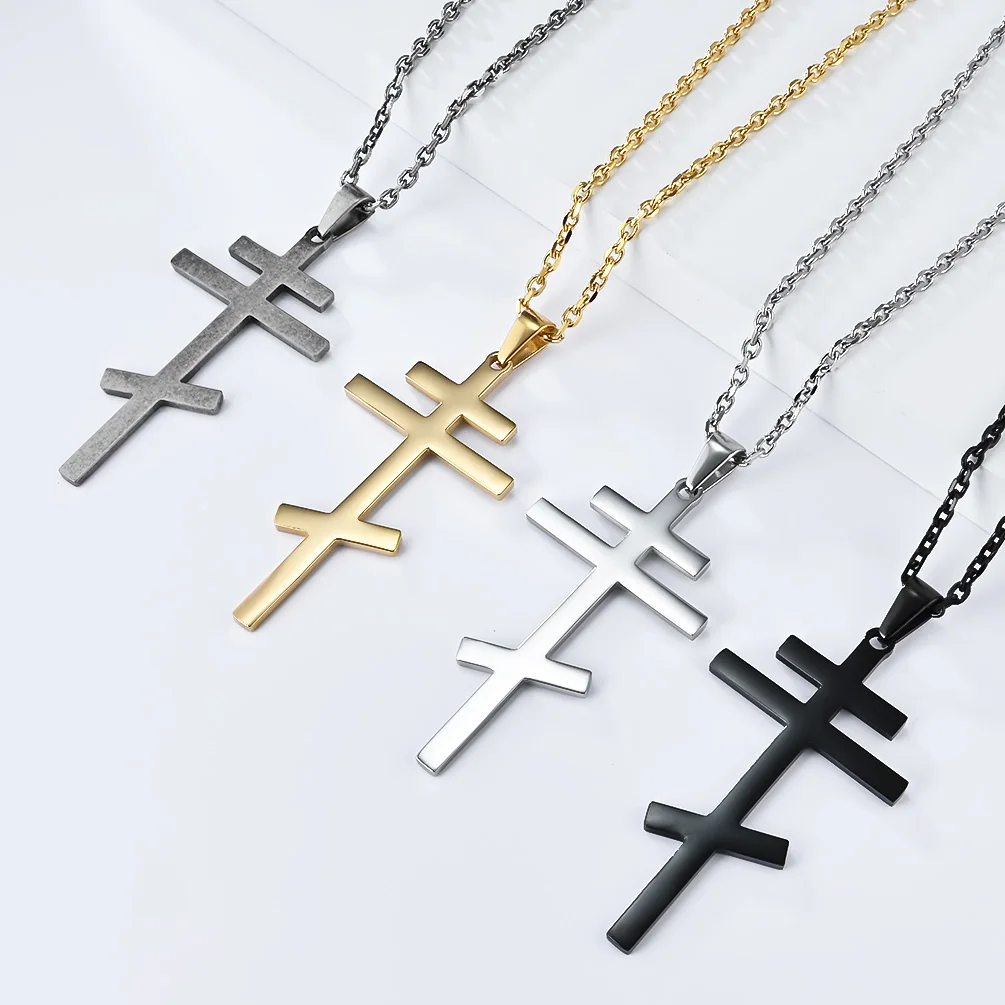 

JHSL Men Eastern Orthodox Church Cross Pendants Statement Necklace Fashion Jewelry Chain Stainless Steel Black Gold Silver Color