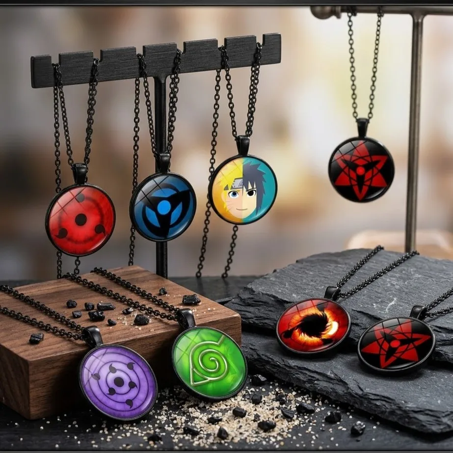 

anime merchandise Naruto Sharingan Pendant Necklace Men Women Versatile Circular accessories Sweater Chain toys gifts for kids