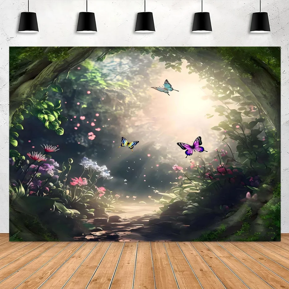 Fairy Tale Enchanted Forest Spring Summer Butterfly party photo background photography backdrops banner studio