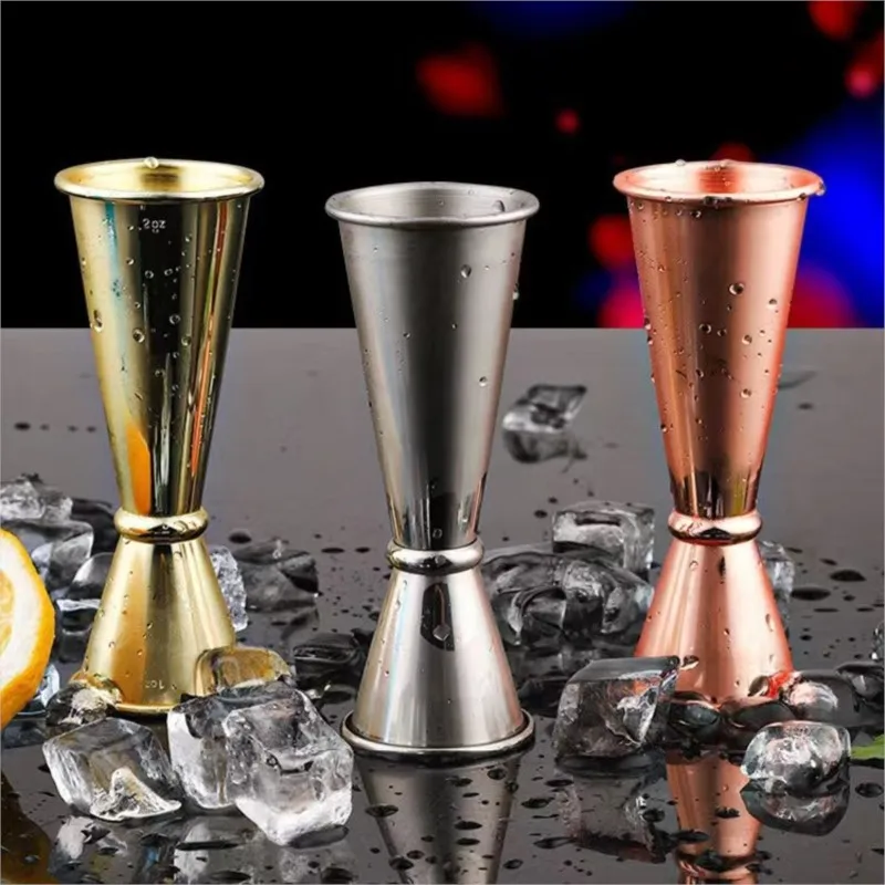 Stainless Steel Slender-Waisted Cocktail Shaker Glass Double-Ended Crimped Measuring Glass With Inner And Outer Scales Oz30/60