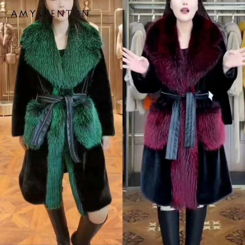 

New Autumn 2023 Women's Clothing Mink Furry Integrated Temperament Jacket All-Matching Faux Fox Fur Overcoat Chaquetas De Mujer