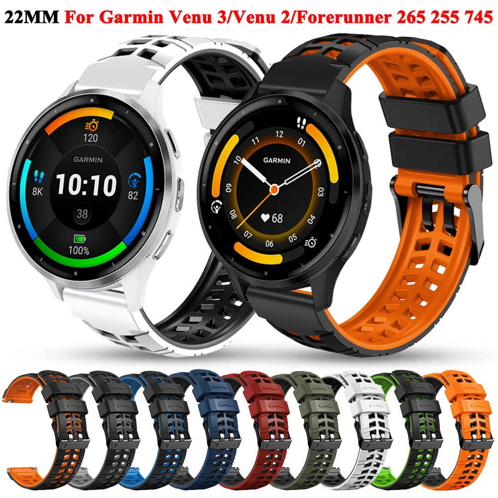 Tali jam silikon 22mm, pengganti tali jam tangan pintar untuk Garmin Venu 3 Venu3 /Venu 2 Venu2