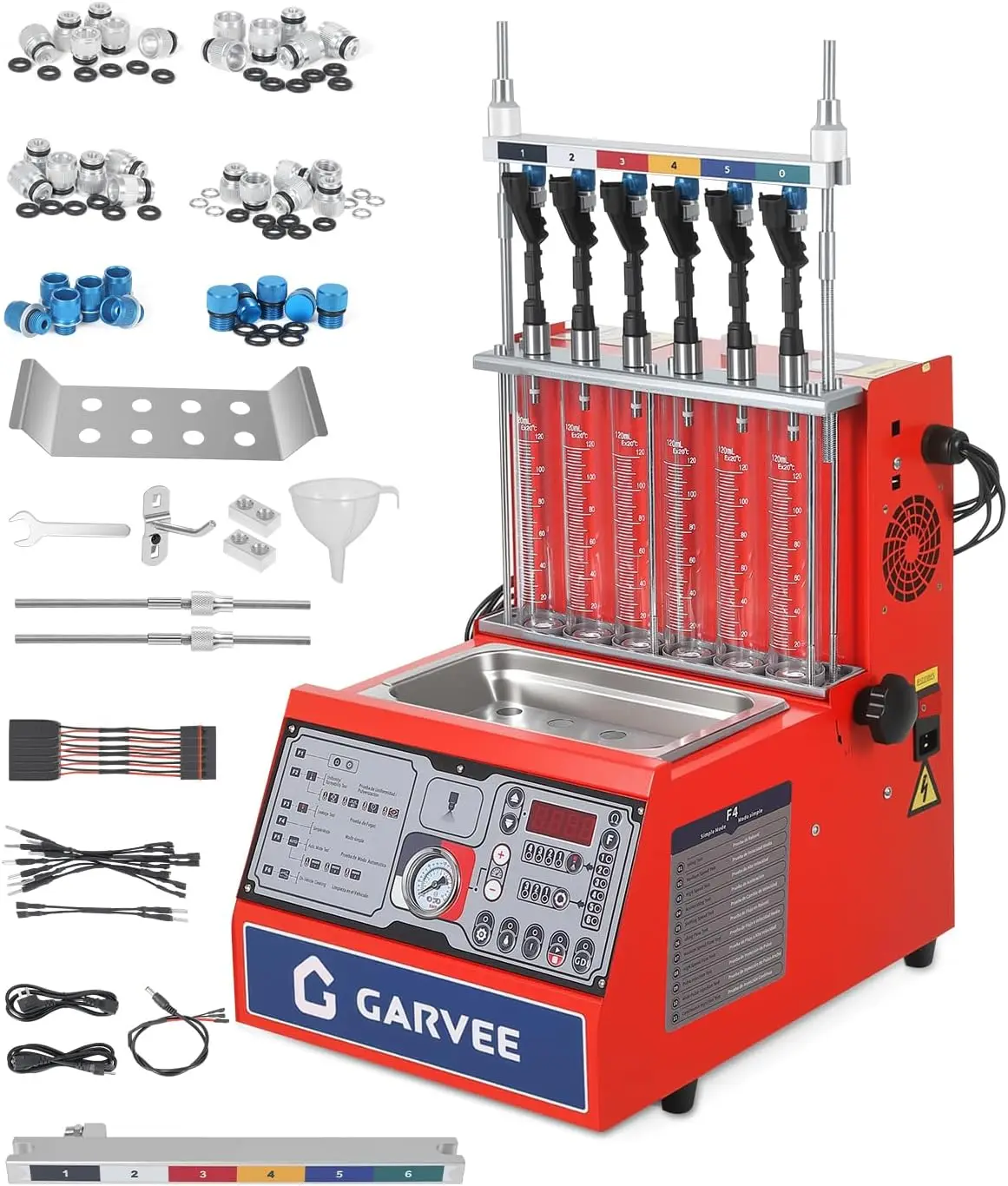 

Garvee Ultrasonic GDI Injector Cleaning Machine 11 Test Modes 12V, 6 Cylinder Fuel Injector Tester Cleaner with Adjustable Pressure 0-10 Bar Pulse Width 0.1ms