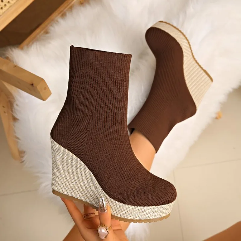 

New Elastic Low-Cut Ankle Boots Women Running Sport Women Shoes Flats Platform Walking Casual Shoes Knitting Sock Boots Women