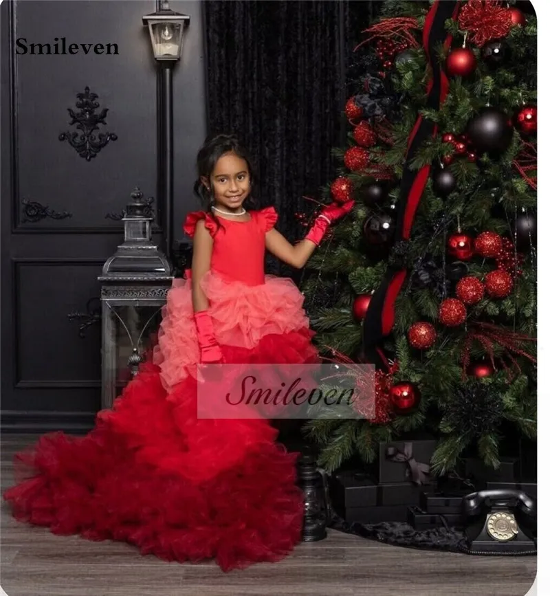 Smileven Fairy Girl ชุด 5-6th พัฟ Tulle เข่าความยาว Communion Party Gowns 3D ดอกไม้ vestidos para niñas ที่กําหนดเอง