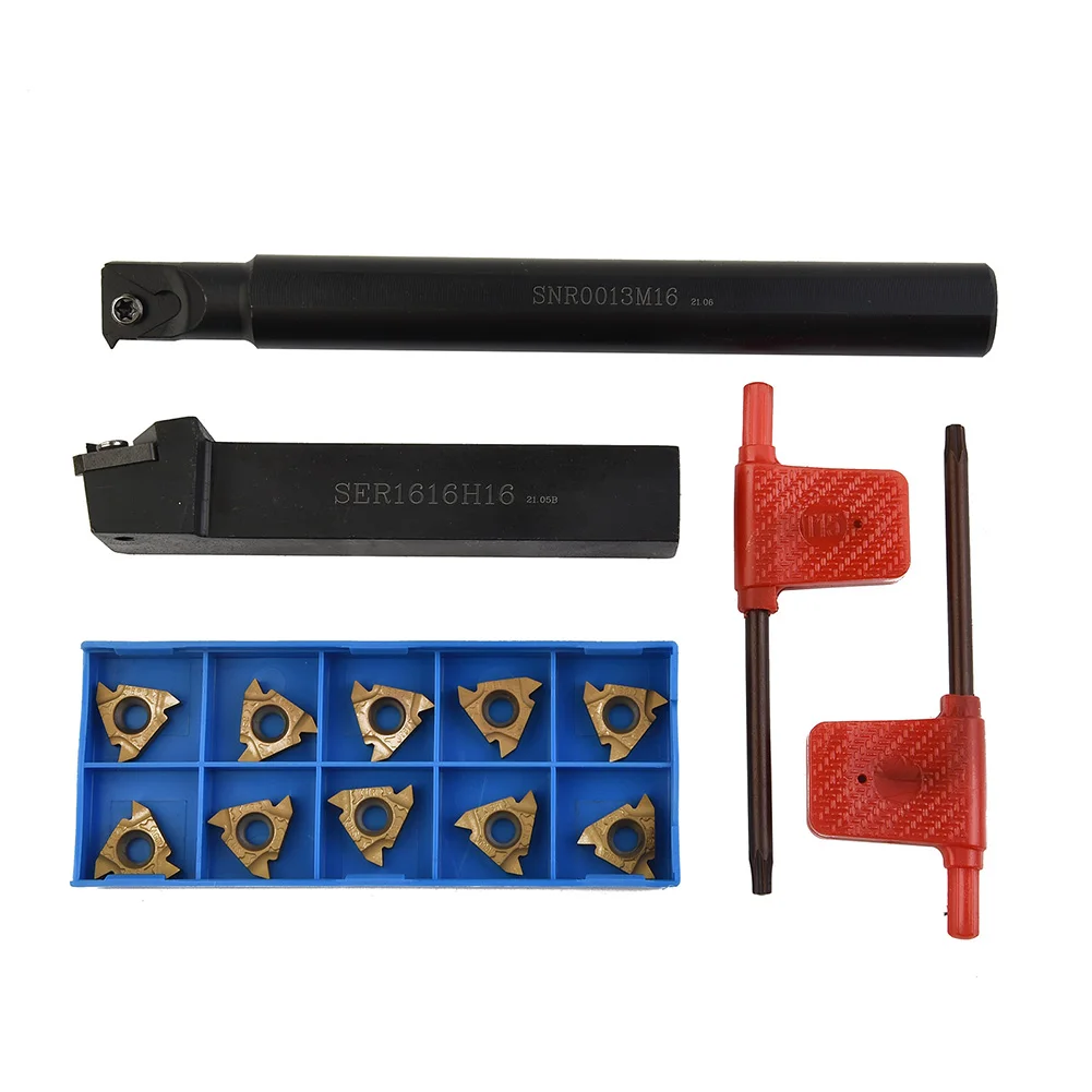 

Hot New Threading Inserts Lathe Internal Turning Tool 12pcs Accessories Bar Fittings Holder Kit SER1616H16 T15