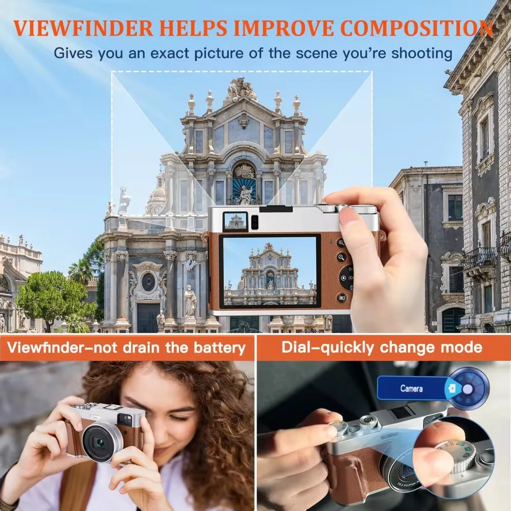 Digital Camera 4K Auto Focus 48MP Vlogging Camera for YouTube and Anti-Shake Video Camera with Viewfinder Flash & Dial 16X Zoom