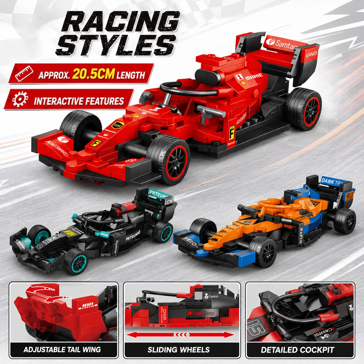 

Classic F1 Racing Car Building Blocks, MOC Supercar Assembly Model, Educational Brick Toy Gift for Boys