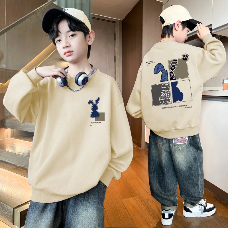 Spring & Autumn New Boys Girls Cartoon Rabbit Print Fashion Sweatshirts Children\'s O-Neck Casual Versatile Pullover Kids Clothes