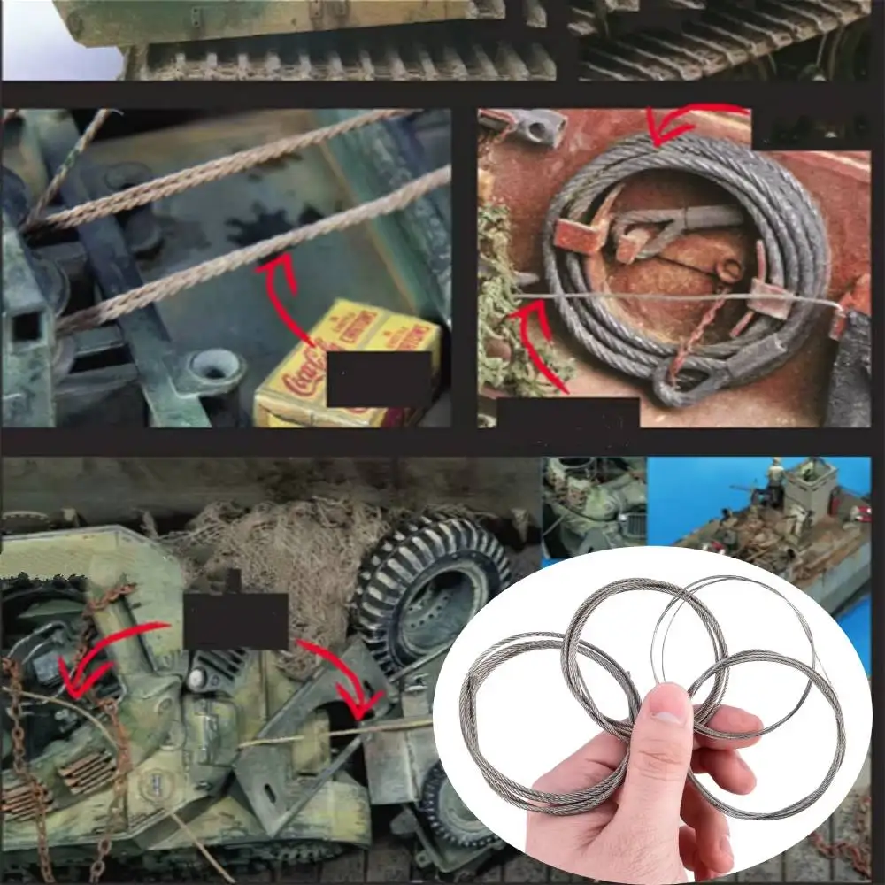 Dia 0.5mm-2mm Traction Cable Steel Cable Modification Tank Kits Scene Soldier Model Material Supplement Modification 1M Length
