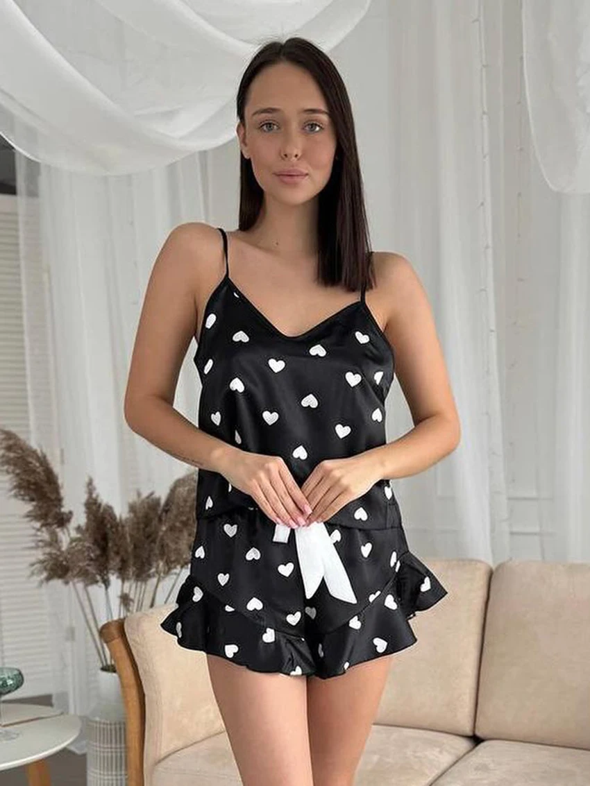 

Marthaqiqi Printing Ladies Pajama 2 Piece Set Sexy Tank Tops Sleepwear Sleeveless Nightgown V-Neck Nightwear Shorts Home Clothes