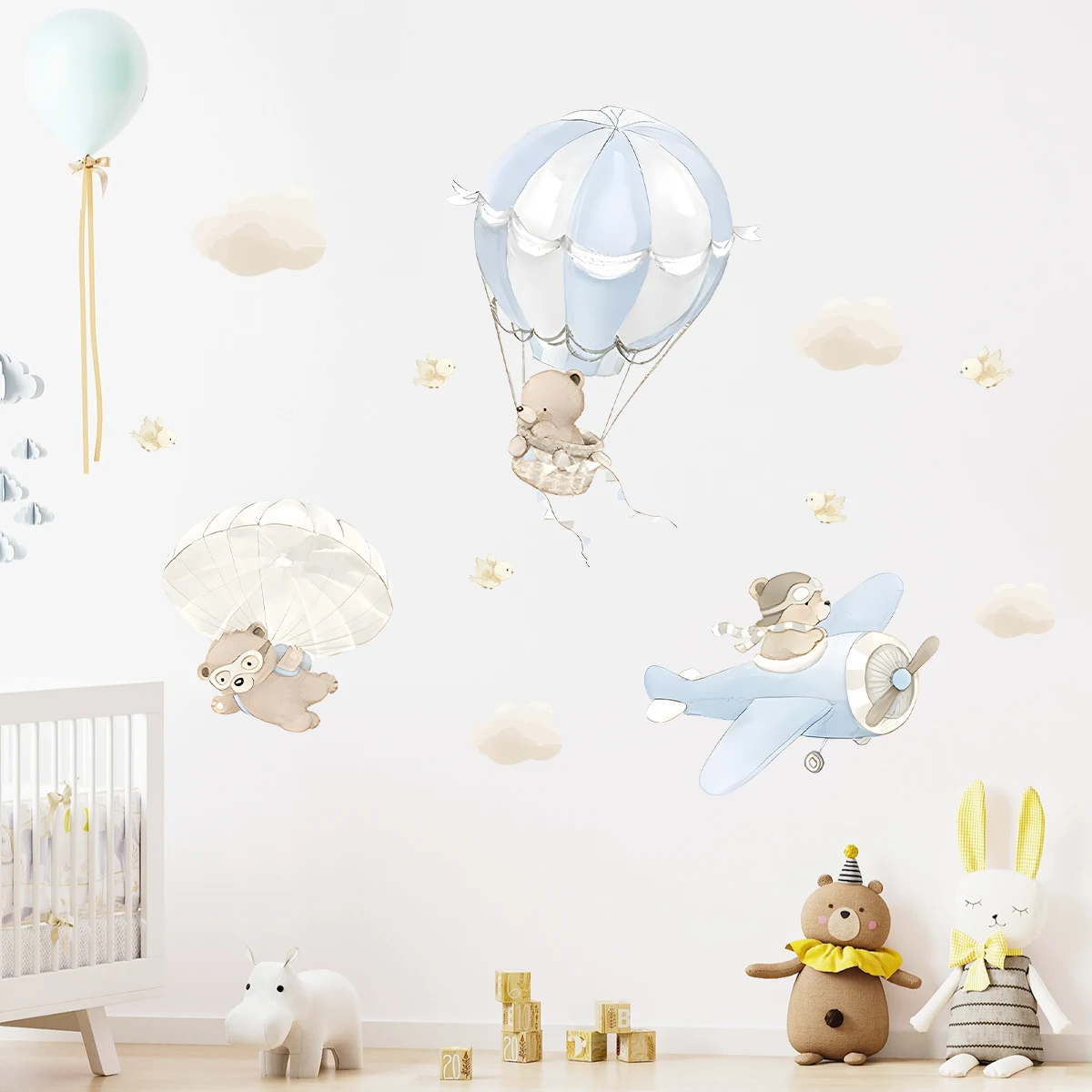 1Pc Cartoon Balloon Airplane Bear Wall Sticker Children Room For Wall Decals Kids Room Decoration Baby Bedroom Decor For House