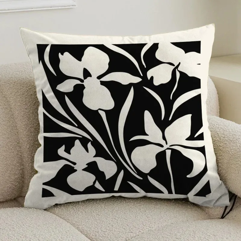 

Black and White Floral Cushion Cover Modern Abstract Iris Flower Pillowcase for Sofa Living Room Home Decor Minimalist 40x40cm