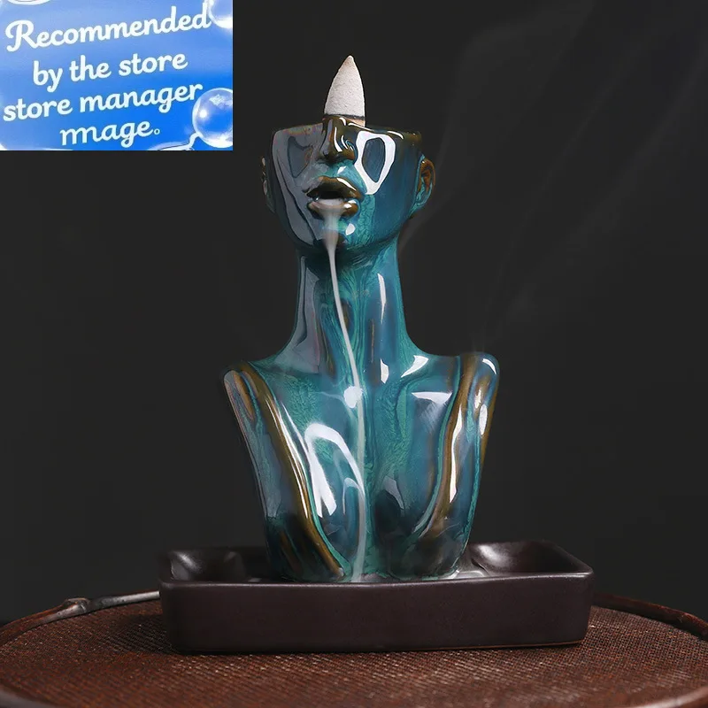 

Beauty Statue Ceramic Incense Waterfall Backflow Censer Holder Home Decor