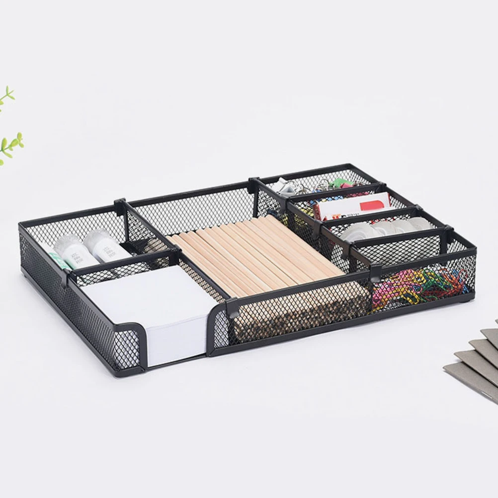 

Creative Office Storage Tray Organizer Desktop Drawer Metal Mesh Black Multi-Functional Desk Organizer for Pens Scissors