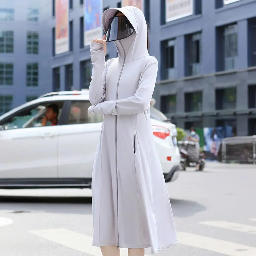 Солнцезащитный крем, защита от солнца, длинное пальто с капюшоном, моющиеся оборки, регулируемая талия, пляжное анти-УФ-платье для женщин