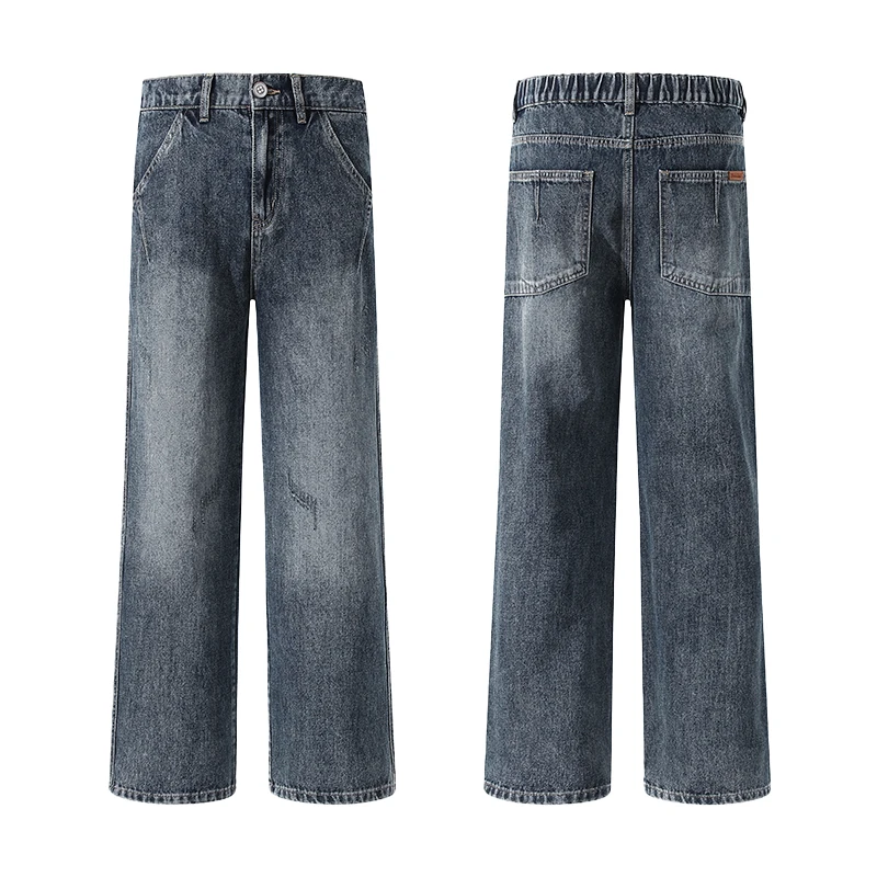 

Faionable Loose Men's Straight Leg Jeans Casual Straight Tube Pants Youth Trend Polyester Cotton Blend Spring Autumn Wear