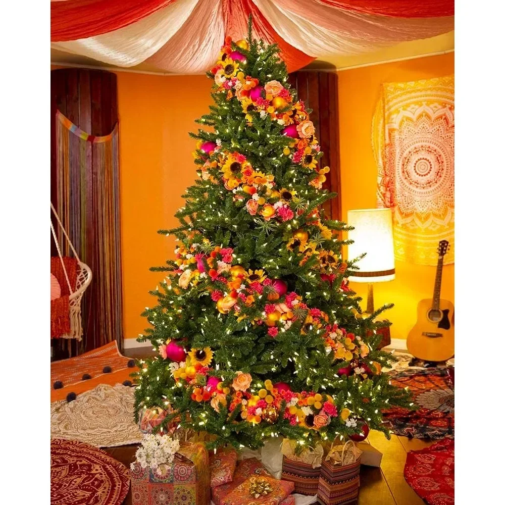 Artificial Christmas Tree, 9 Ft | Prelit with 1200 LED Candlelight Clear Lights | Includes Tree Stand, Christmas Trees