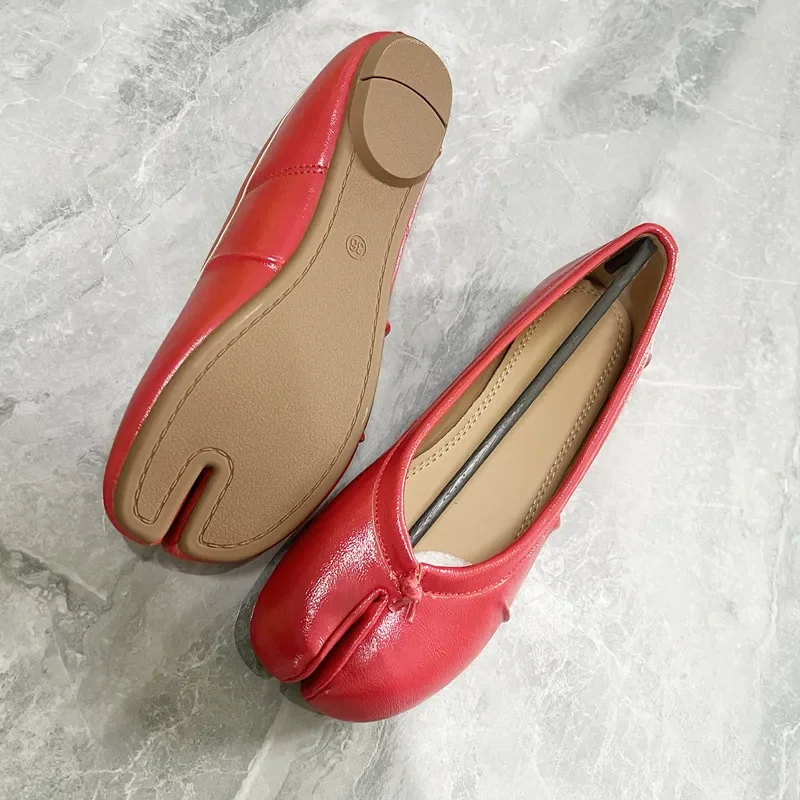 Split-Toe Damen Ballerinas Modische Tabi-Schuhe Lässige Slip-on Loafers Damen Plissierte Leder-Espadrilles Zapatillas Mujer – Detail 16