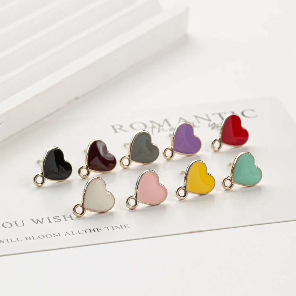 ZEROUP Multicolor Stud Earrings Heart Eardrop Accessories Jewelry Component Diy Material Handmade 6pcs