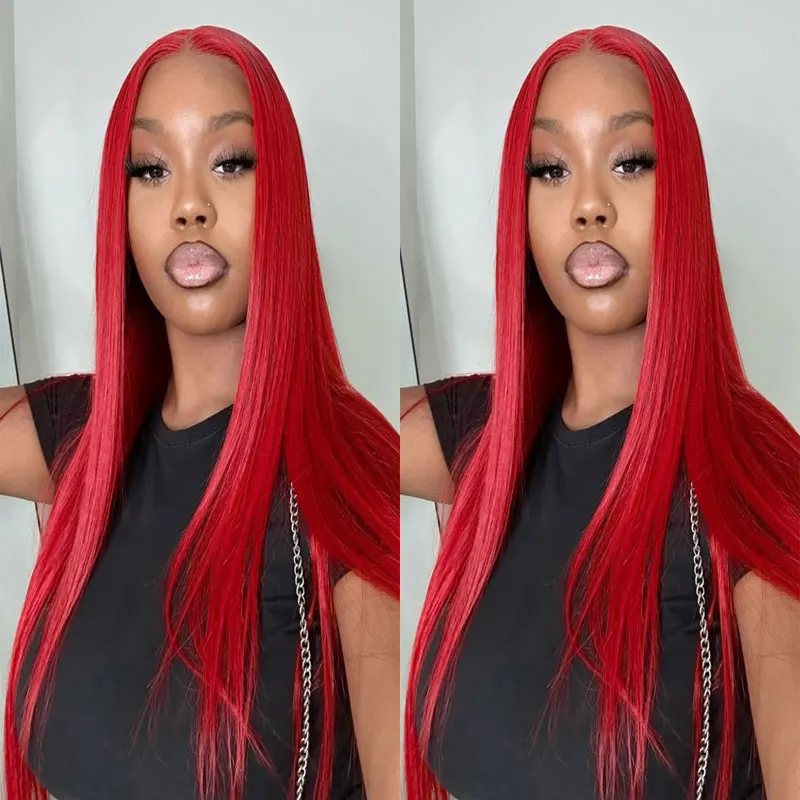 Bright Fire Red Straight Hair Wig Synthetic 13x4 Lace Front Wigs High Quality Heat Resistant Fiber Hair For Black Women Cosplay