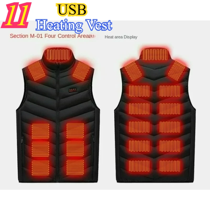 

11 Zone Heating Jacket Winter Comfortable Stand Collar Outdoor Work Warm Coat Mens Intelligent Temperature Control Zipper Coats