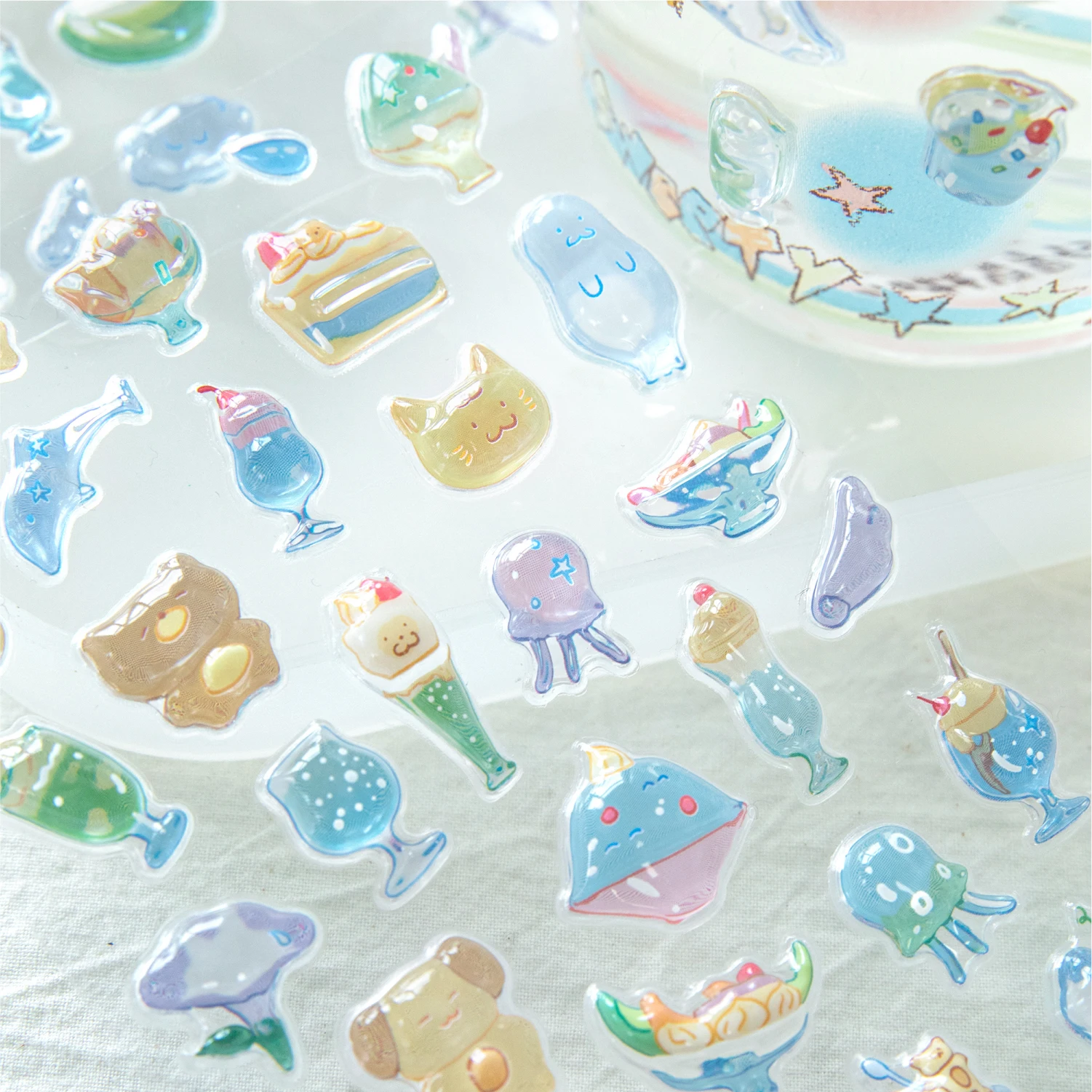 JIANQI 1 PC Crème caramel Kawaii 3D Relief Dropping Adhesive Stickers Creative Decoration DIY Handmade Cute Stationery Stickers
