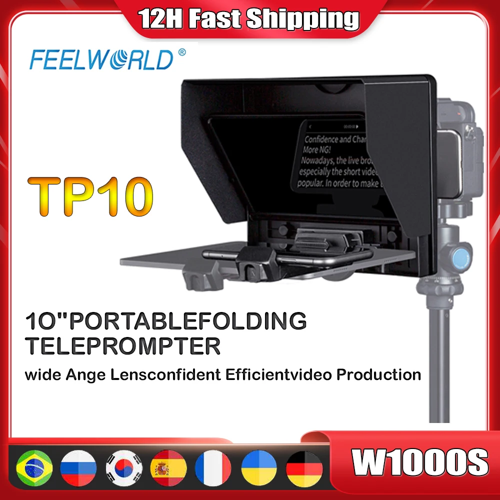 

FEELWORLD TP10 Foldable Portable Teleprompter 10-Inch Smartphone/Dslr Camera Shooting With Bluetooth Control & Lens Adapter