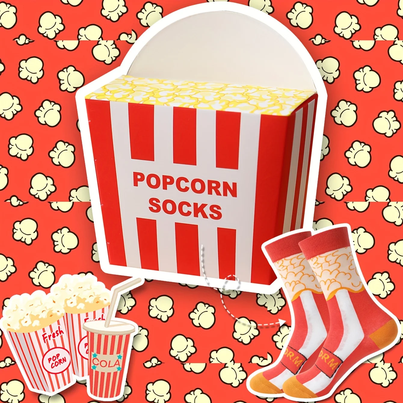 Para wyjątkowych męskich i damskich skarpetek na Halloween dla przyjaciół z popcornowym wzorem, najlepsze skarpetki na każdą porę roku